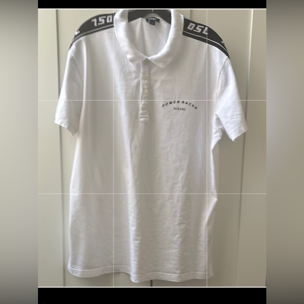 Diesel White Polo with Black Shoulder Accents